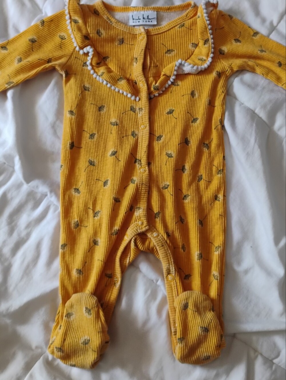 Nicole Miller Mustard Yellow Floral Rib-Knit Footie
